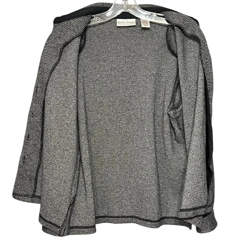 Draper’s & Damon’s Petites Black White Houndstooth Button-Front Knit Jacket Med